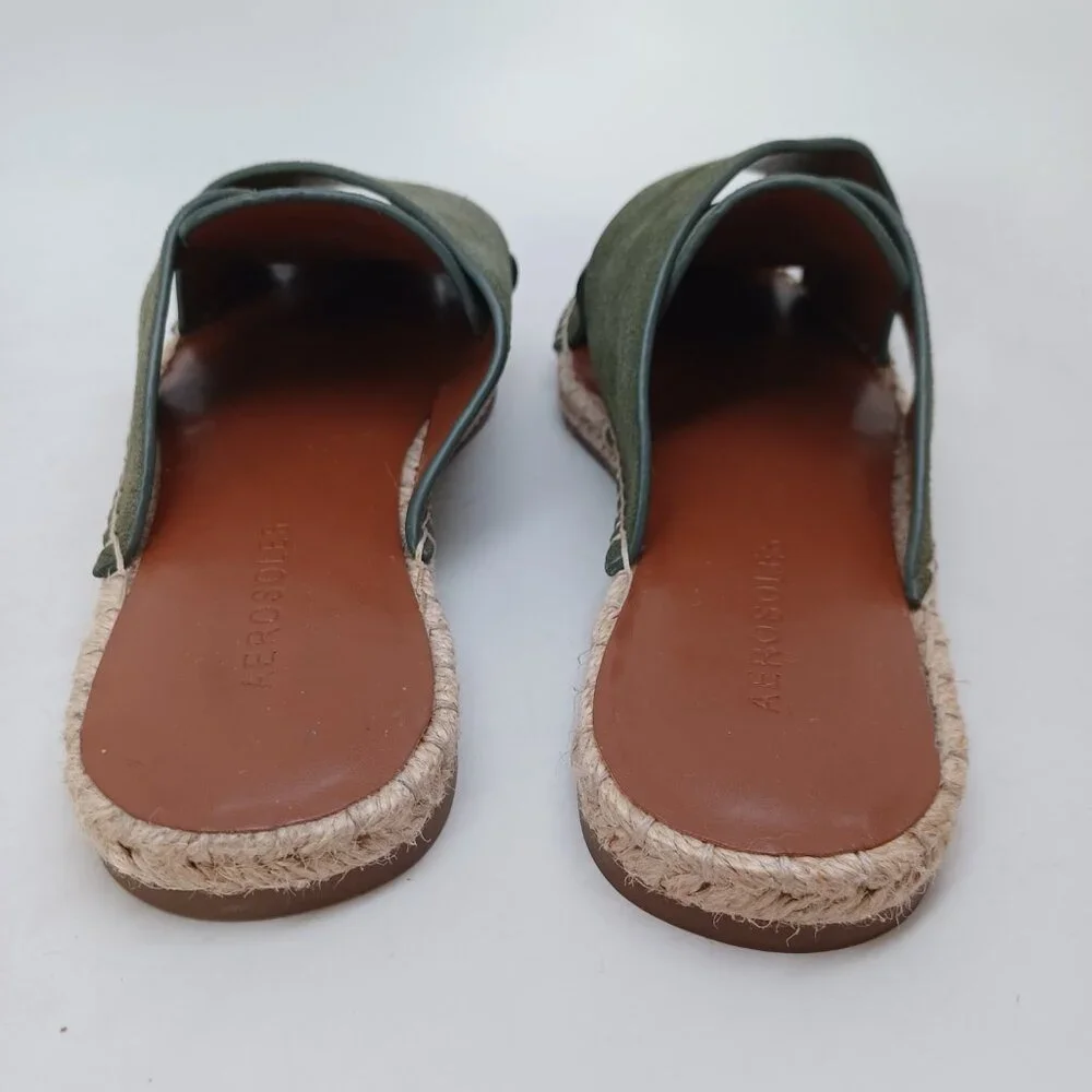 Aerosoles Shoes Womens US 7.5 Green Suede Slide Halley Espadrille‎ Slip On Flats